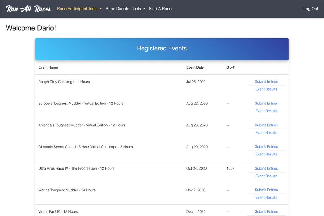 RunAllRaces dashboard